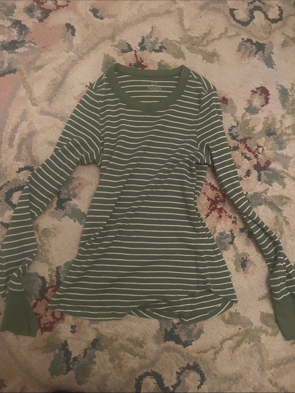 Aerie Green Striped Long Sleeve Fitted Top XS